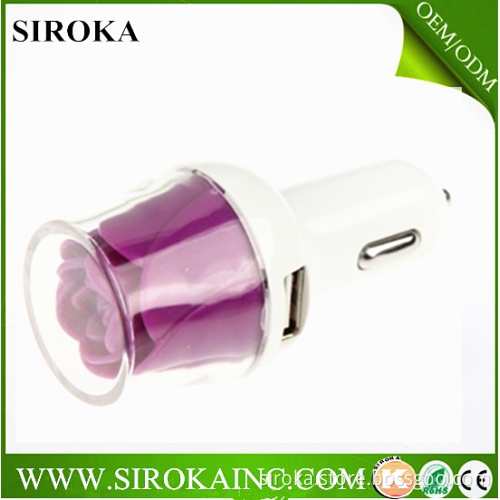 New Arrival Rose flower design Dual usb car charger DC5V 2000mA output for mobile phone